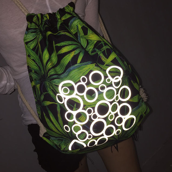 Cool fashion large capacity package reflective riding night outdoors sports drawstring backpack Canvas travel bag portable backpack Foldable