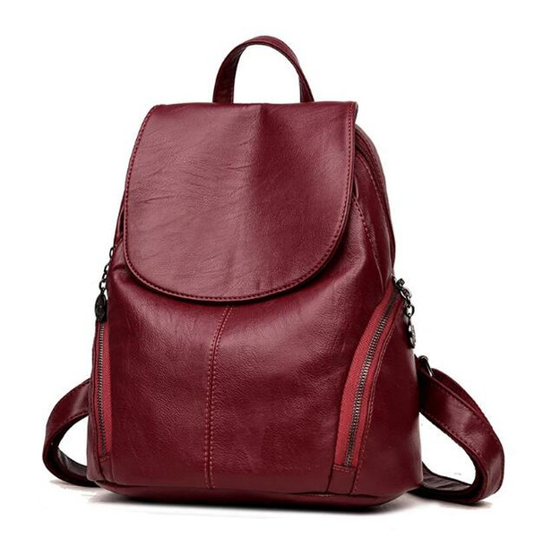 Backpack tide female bag Korean version of the simple backpack fashion soft leather travel bag Designer leather small double back