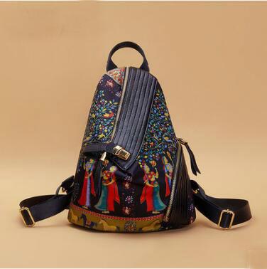 Backpack female 2019 new fashion national style printing 2019 nylon small backpack cloth bag