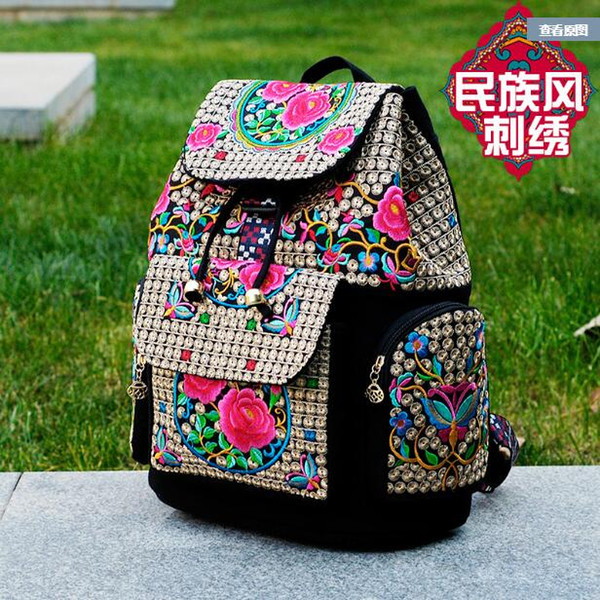 New embroidered shoulder bags female national wind female large capacity casual wild canvas backpack travel bag student handmade bag
