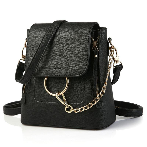 Chain Ring Backpack Fashion Women Shoulder Bag Girl Totes Bags Sweet Handbags PU Leather Fashion Ladies Bag Travel Backpacks