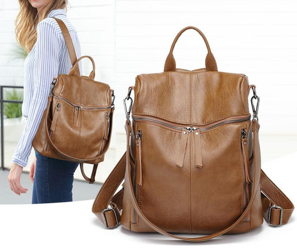 2019 new shoulder bag women's fashion wild leather bag casual soft leather anti-theft backpack dilun67