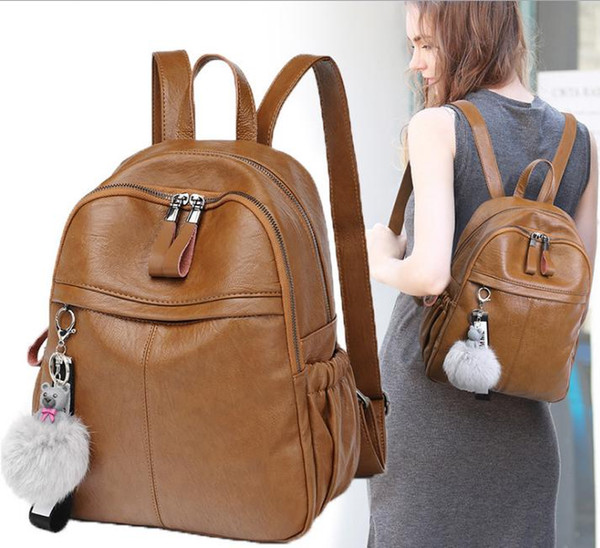 2019 new women's leather backpack student backpack leisure travel bag bear ornaments dilun64