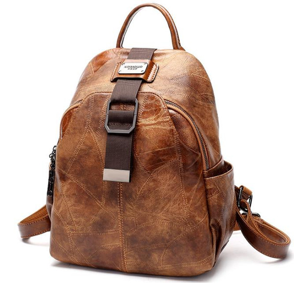 2019 new splicing oil wax leather fashion shoulder bag school bag shiling60
