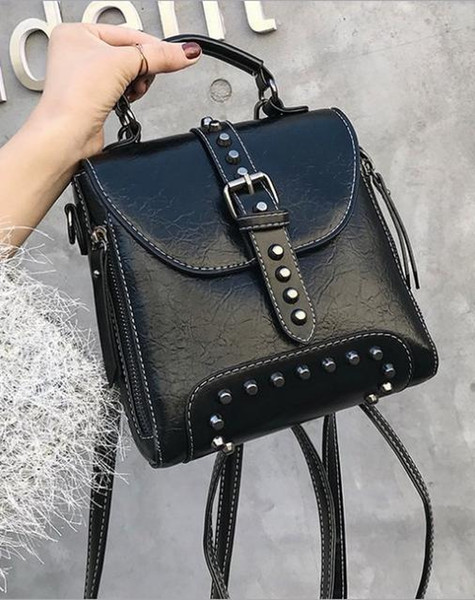 Retro double 2019 new rivet female backpack multi-purpose travel bag fashion diagonal package hao5166
