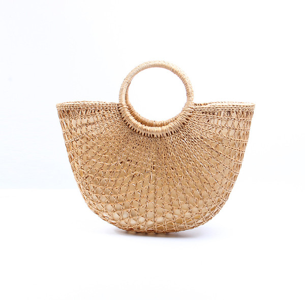 Women fashion beach bags new Boho Chic Handmade Braided Woven Straw beach Handbag Portable yellow hollow Summer Bohemian holiday seaside Bag