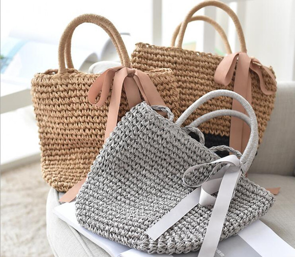 Women fashion beach bags New Boho Chic Handmade Braided Woven Straw ribbon panelled Crossbody Handbag Summer Bohemian holiday Shoulder Bag