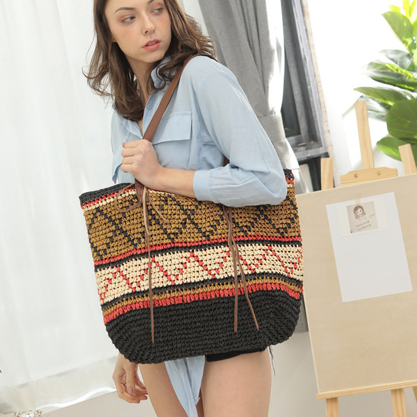 hot selling designer handmade summer casual ladies straw tote shoulder large shopping bag women crocheted woven braided beach handbags