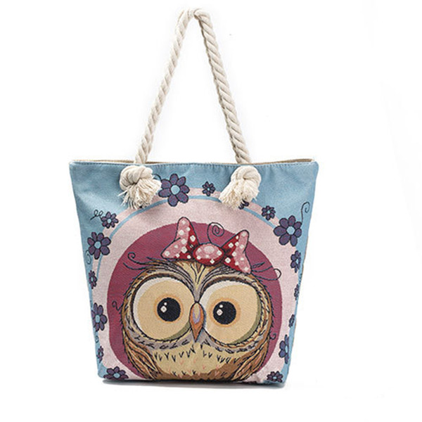 Women Bags 4 color owl printing Canvas Bag for college girls Fashion Beach Bags casual Style Travel Large Capacity Handbags Wholesale