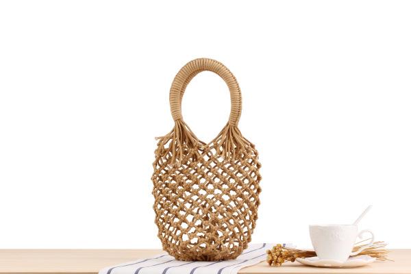 New solid color net bag hand-woven bag Sen series hand cotton line handcuffs holiday beach bag