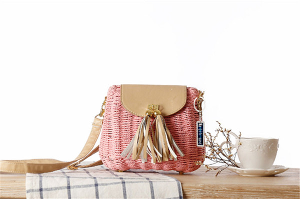 2018 New Anti-Lost Small Fresh Sloping Straw Bag Beach Holiday Leisure Single Shoulder Bag Woven Bag