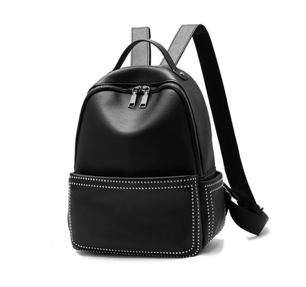 Fashion Solid Color PU Women's Backpack Explosive Rivet Trend Women's Bag Multi-Function Zipper Travel Backpack