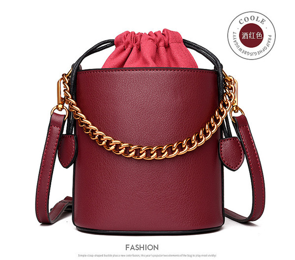 2018 Spring And Summer New Korean Fashion Bucket Bag Leather Handbags Leather Simple Shoulder Slung Ladies Bag