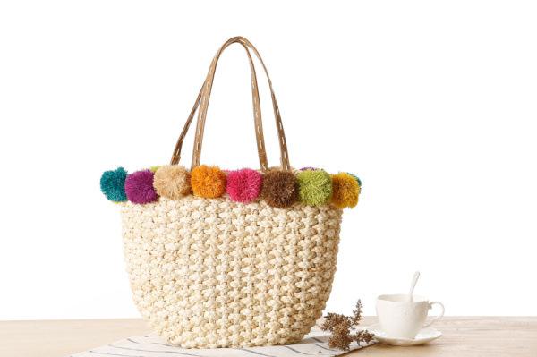 New Lafite seven-color rainbow ball straw bag woven bag beach bag