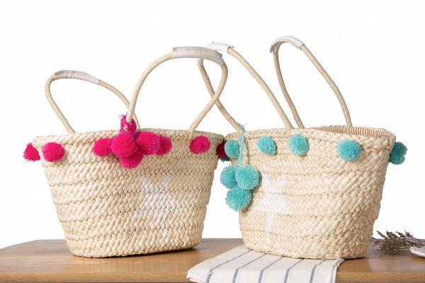 New version of simple fashion straw bag five-star woven wool ball leisure bag beach bag