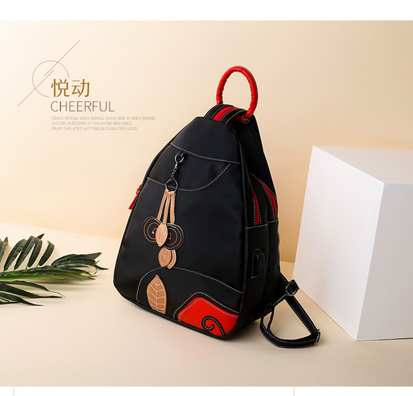 2018 New Shoulder Bag Female Stitching Waterproof Nylon Cloth Backpack Fashion Handbag