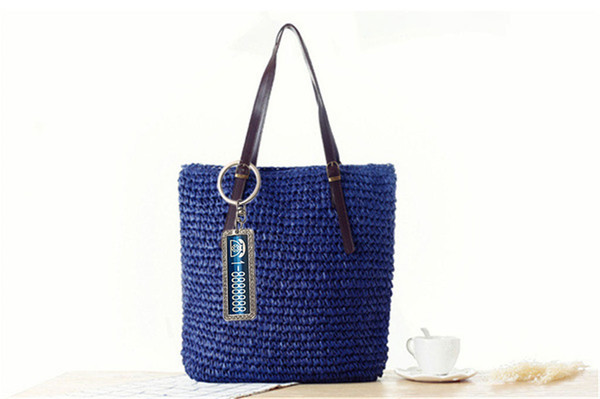 2018 New Anti-Lost Simple Solid Color Straw Bag Shoulder Woven Bag Four Seasons Travel Wild Handbags