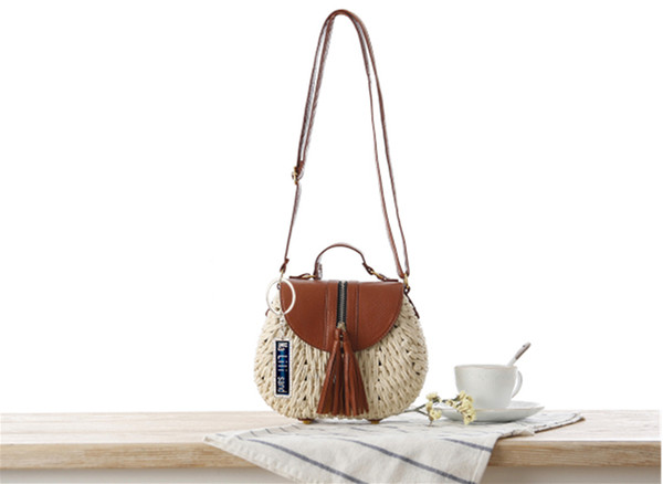 2018 New Anti-Llost Paper Rope Woven Bag Small Fresh Sloping Straw Beach Holiday Single Shoulder Bag Woven Bag