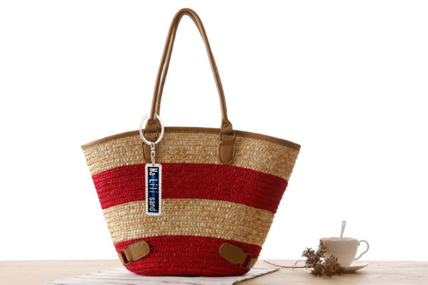 New European And American Style Windproof Anti-Llost Simple Straw Package Stripe Large Capacity Woven Bag Beach Bag