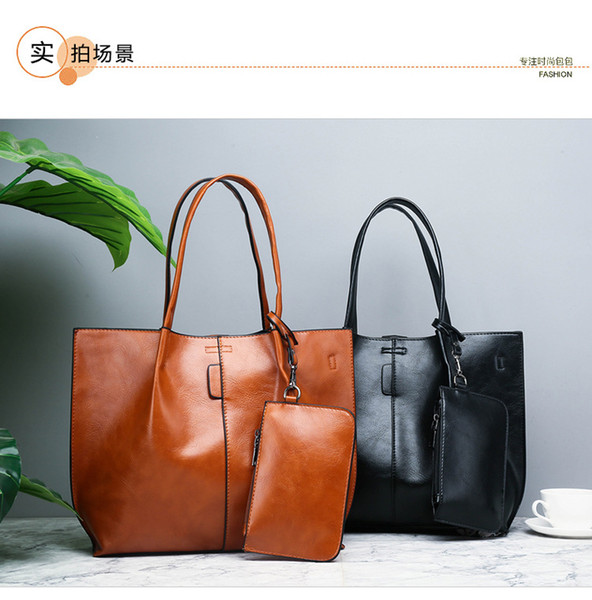 Foreign Trade 2018 Europe And The United States New Oil Wax Lleather Mother Bag Fashion Large-capacity Foreign Ttrade Handbags Shoulder bBag