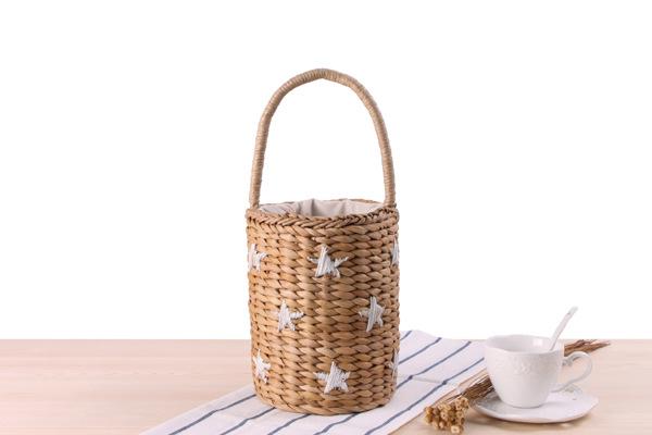 Hand-held bucket woven bag Handcuffs hand-embroidered stars smiley straw bag summer vacation beach bag