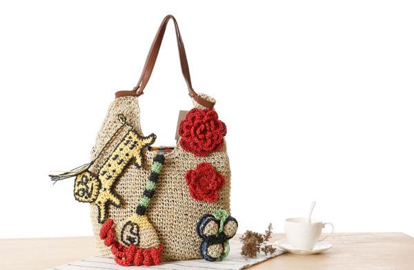 Hand-knitted tiger straw bag Summer vacation one-shoulder woven bag Beach bag casual handbag