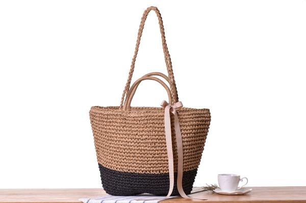 Bohemian bow shoulder portable dual-use straw bag seaside holiday beach bag woven bag