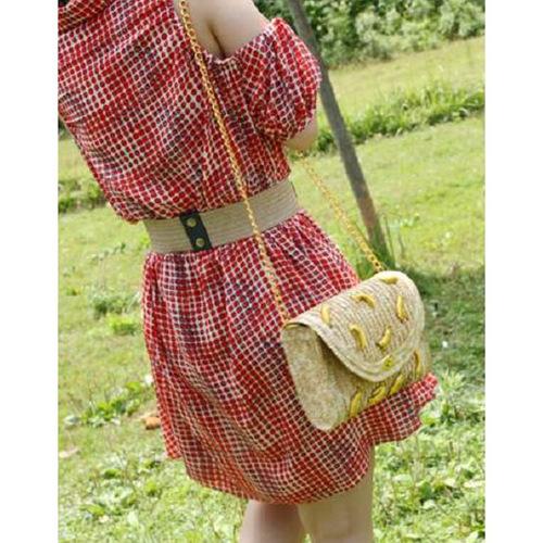 New three-dimensional embroidery banana straw bag woven bag Mori female fruit slung beach bag