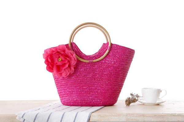 New rattan handle weaving fashion bag flower handkerchief straw bag beach bag