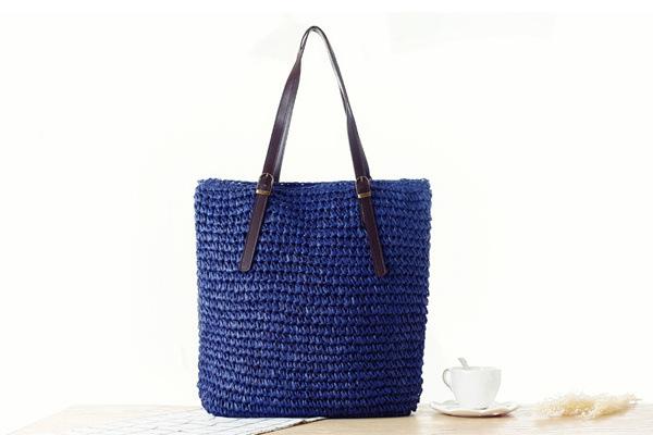 Simple solid color straw bag shoulder woven fashion bag four seasons travel wild handbags