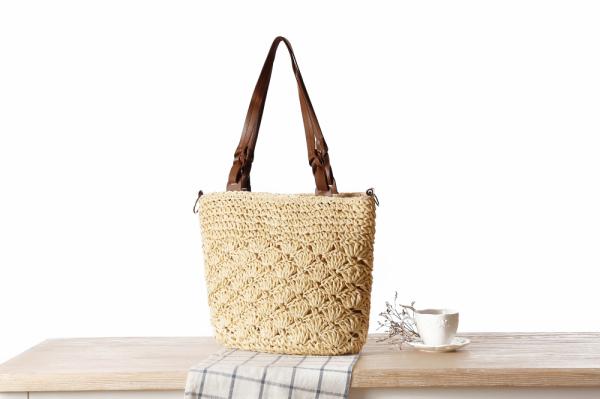 New simple solid color straw bag Mori female line shoulder slung dual-use woven bag wild female bag