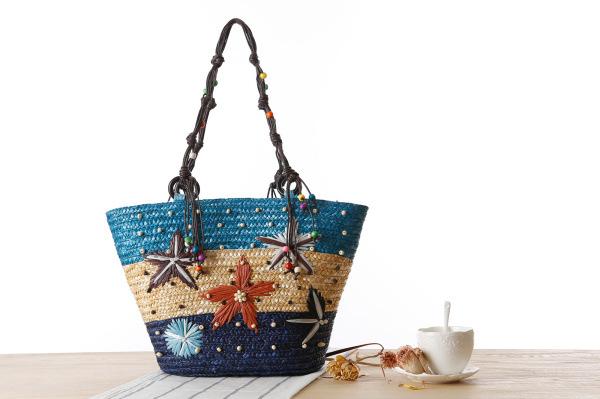 New Bohemian hand-embroidered starfish straw bag summer beaded woven bag handbag