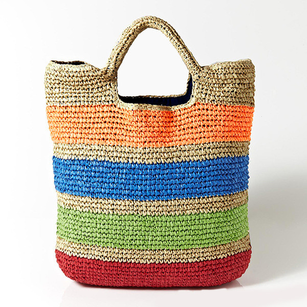 Fashion Crochet Summer Beach Bags Colorful Straw Bag Tasselled Women Travel Handmade Handbags girl tote bag