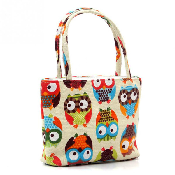 Large Capacity Cartoon Owl Print Casual Tote Lady Canvas Beach Bag Female Handbag Daily Use Women Shoulder Shopping Bags