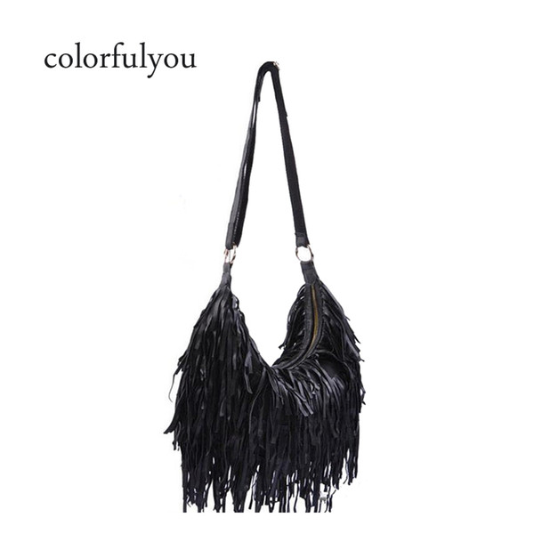 NEW 100% Genuine Leather Tassel Bags Fashion Women Shoulder Bag Fringe multicolor sheepskin Patchwork Handbags casual beach bags