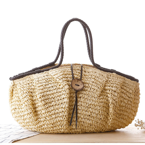 Large Beach Bags Women Hasp Tote Bags For Women Straw Handbag Bohemian Knitted Summer Holiday Bag Ladies Casual Straw Bag W295