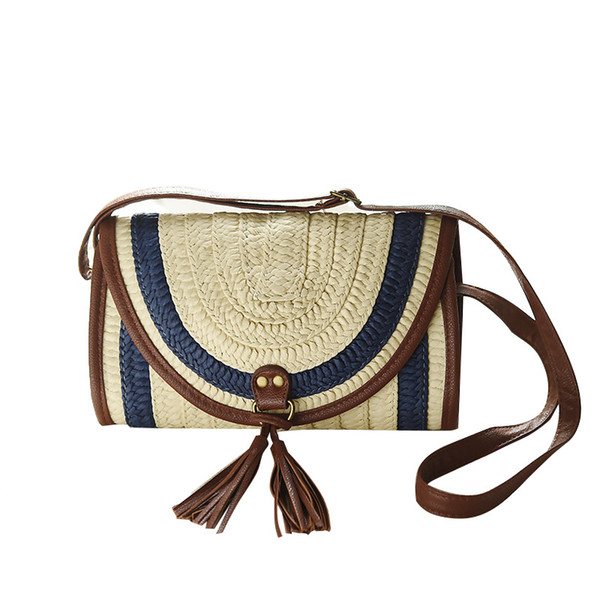 Women Tassel Handbag Female Summer Beach Straw Bag Lady Casual Fashion Knitted Shoulder Bag Travel Weave Messenger Clutch SS3021