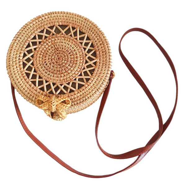 Handmade Rattan Weaving Round Cutout Bag Beach Bag Natural Fashion Vintage Hollow Out Beach Messenger Rattan Bags For Women