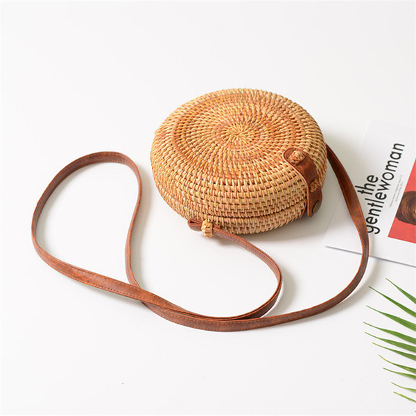 Nesitu Fashion New Brown Small Women Cuboid Round Straw Bags Female Girl Circle Rattan Woven Beach Messenger Bags M01