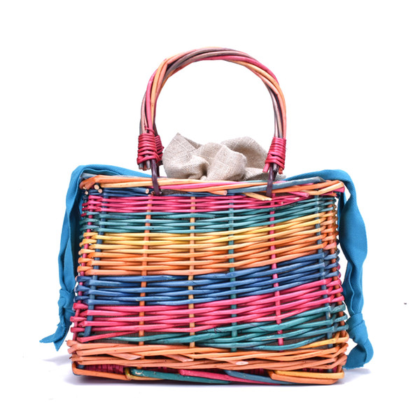 2019 Cute Rattan Bag Square Straw Bags For Women Summer Holiday Beach Bag Woven Basket Handbag Bohemia Handmade