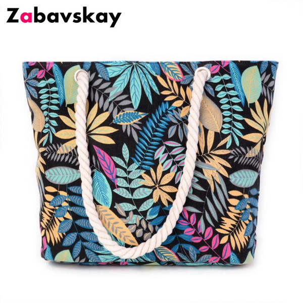 2019 Fashion Summer Canvas Bag Women Leaves Printed Handbags Hot Sale Handbags Casual Tote Bag Beach Bag Shopping Bags DJZ522