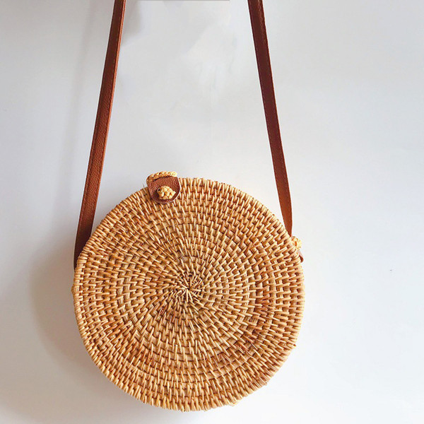 Transer Circle Handwoven Bali Round Retro Rattan Straw Beach Bag Crossbody Travel play shoulder bags S25 30