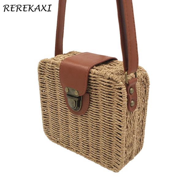 REREKAXI Hand-woven Candy Color Women Straw Bag Ladies Small Shoulder Bags Bohemia Beach Bag Crossbody Bags Travel Handbag Tote