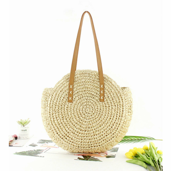 Straw bag Women's fashion shoulder bag center round rattan straw hand-woven bohemian large size beach bag