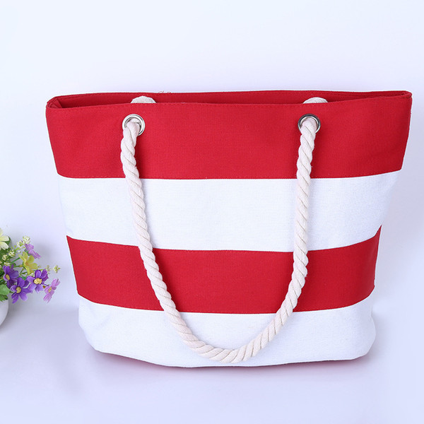 Girl Casual Summer Canvas Shopper Shoulder Bag Striped Beach Bags Large Capacity Tote Women Ladies Casual Shopping Handbag