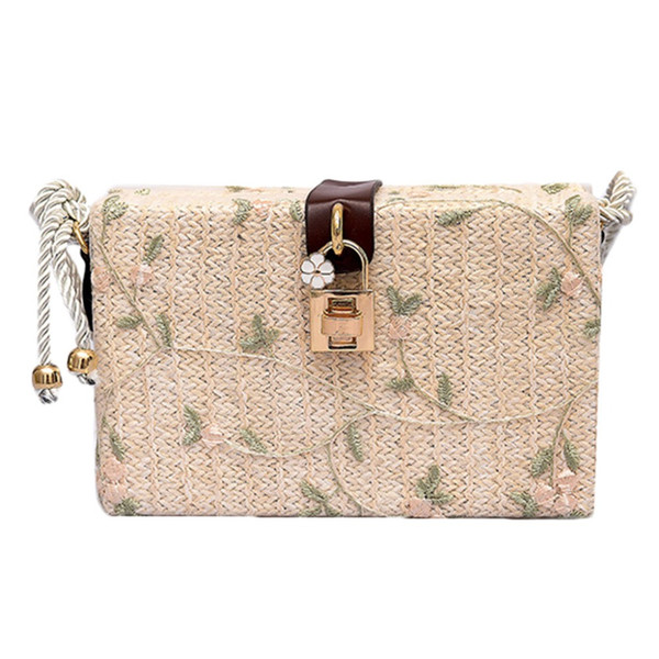 2019 New Summer Women's fashion straw small square bag shoulder bag retro diagonal package Beach Bag