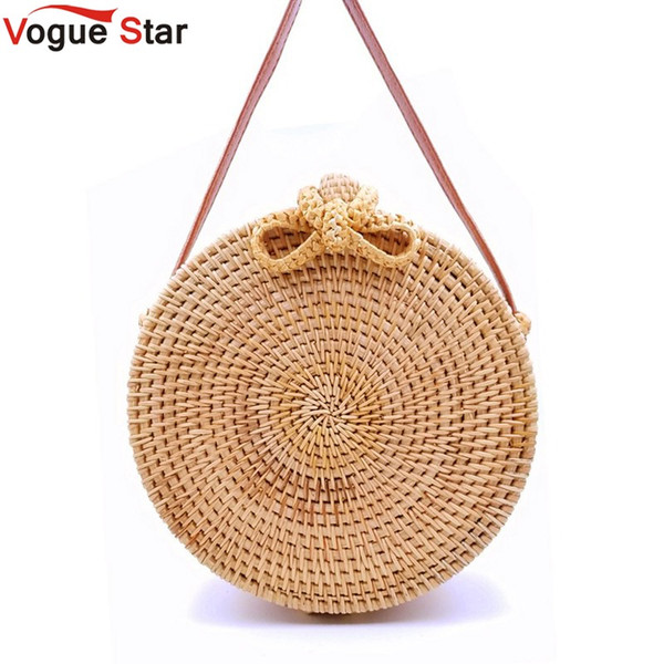 2019 Round Straw Bags Women Summer Rattan Bag Handmade Woven Beach Cross Body Bag Circle Bohemia Handbag Bali LB971