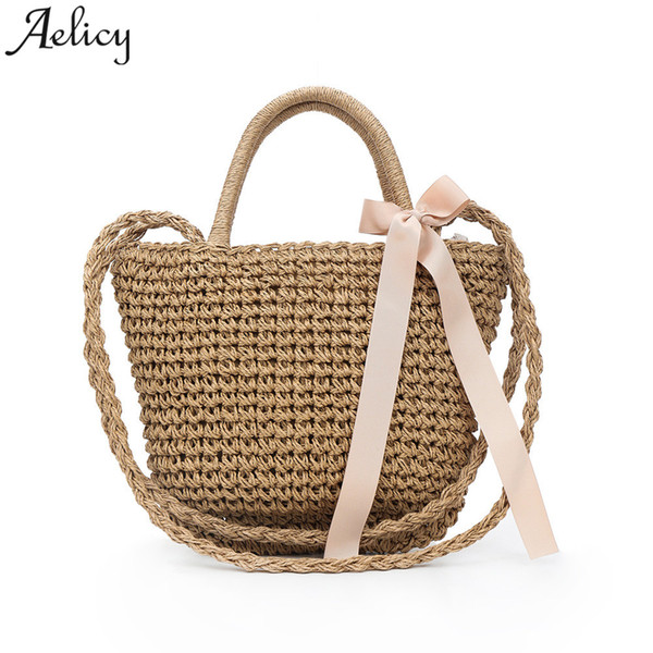 Aelicy bags for women 2018 Retro Natural Straw Beach Bag Basket Weaving Women Girls Simple Tassel Shoulder Bag Tote sac a main