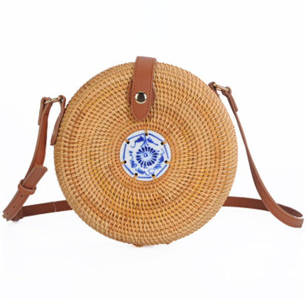 2018 round straw women's bag summer rattan bag hand-woven beach Messenger bag round bohemian handbag Bali handbags