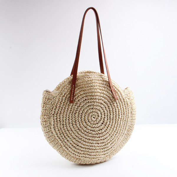 2018 new round straw woven beach bag woven large capacity single shoulder Crochet summer bag